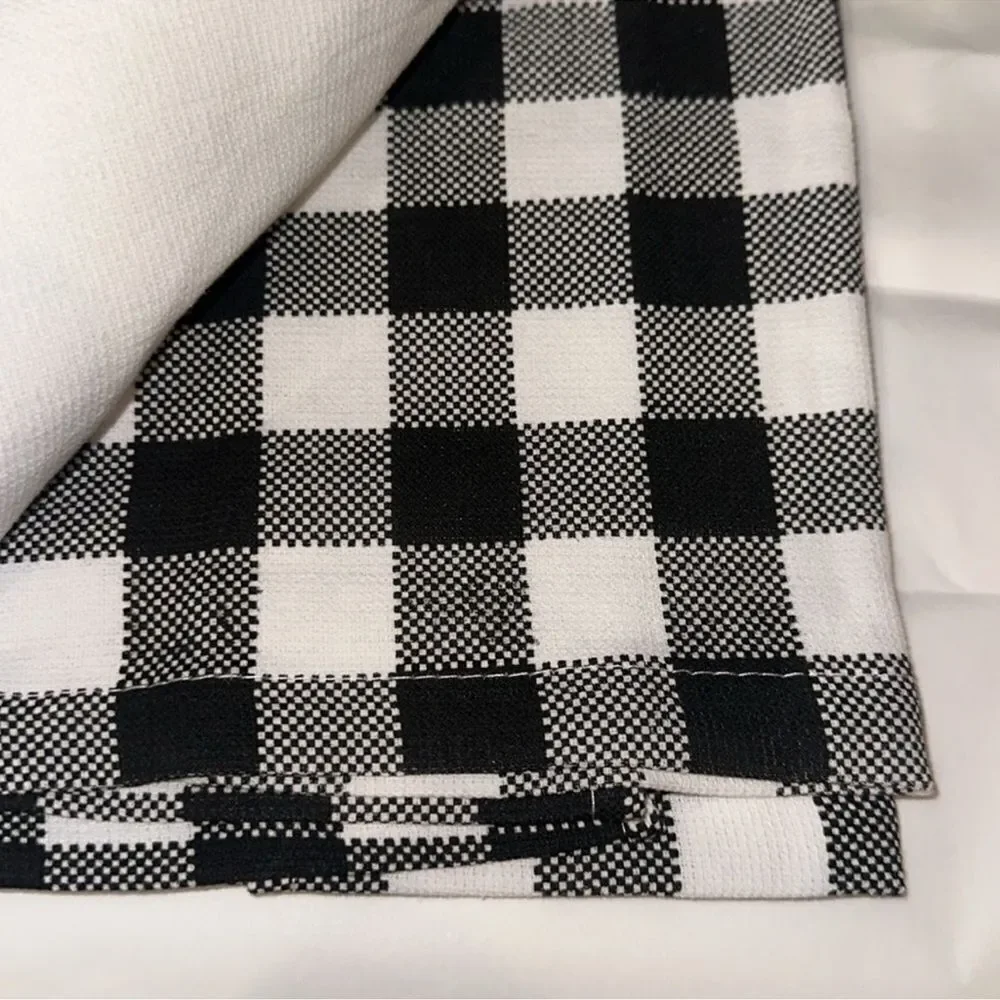 MRKT Autumn Harvest Black White Graphic Gingham Plaid Cotton Towel Gift Set